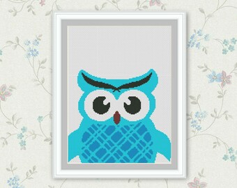 Blue Owl Cross Stitch Pattern, Silhouette Cross Stitch Chart,Needlecraft Embroidery Needlework PDF Instant Download,S065