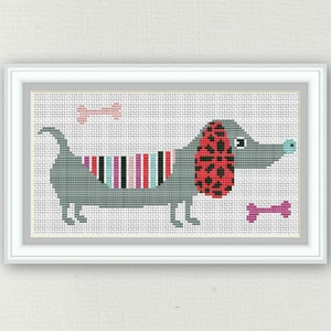 Dachshund gray Cross Stitch Pattern,Silhouette Cross Stitch Chart,Needlecraft , Needlework PDF Instant Download, S060