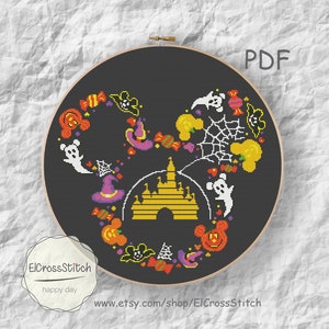 Halloween cross stitch pattern download PDF Beginner stitch Magic horror cross ,Halloween sampler ghosts pumpkin,Halloween embroidery,S135