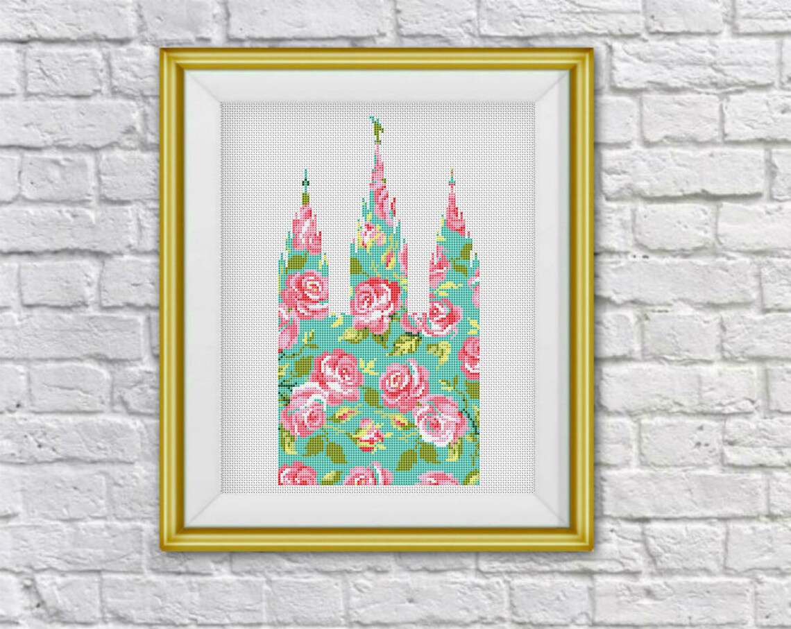 Salt Lake City Temple Cross Stitch Patternfloral Temple Cross Etsy