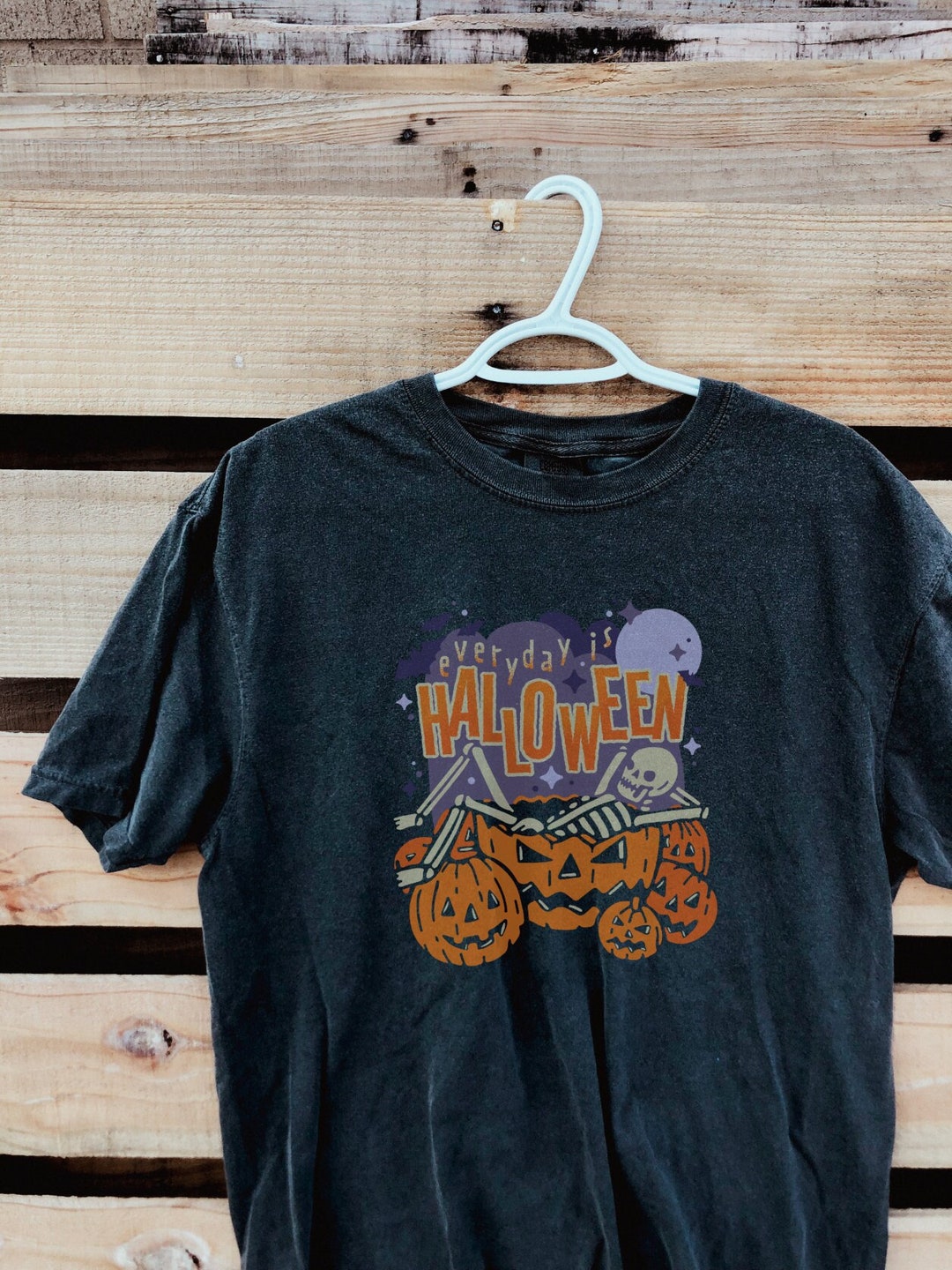 Vintage Halloween Comfort Colors Shirt-Everday is Halloween-Skeleton Black Cat Pumpkin Long Sleeve Halloween Shirt-Retro-Trending now