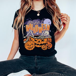 Everyday is Halloween, Skeleton Black Cat Pumpkin Shirts, Long Sleeve Halloween Shirt-Retro Halloween Tee, Spooky Season