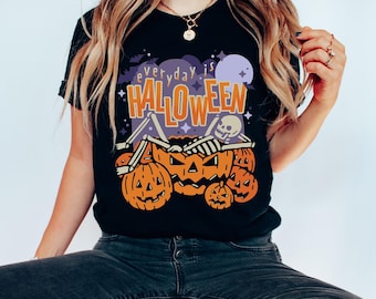 Vintage Halloween Comfort Colors Shirt: Skeleton, Cat & Pumpkin