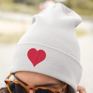Valentines Day Beanie - Embroidered Heart  Beanie-Embroidered Heart Winter Hat - Embroidered Heart Toboggan
