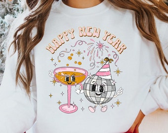 Retro Happy New Year Sweatshirt, Groovy Holiday Shirt