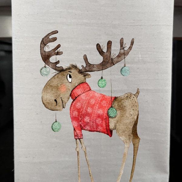 Moose Kitchen Towel, Moose Tea Towels, Moose Hand Towels, Christmas Moose Kitchen Towels, Flour Sack Towels