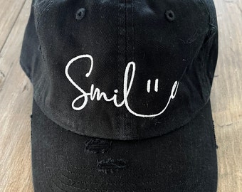 Embrodiered Dental Hygienist Hat-Dental Assistant Hat-Orthodontist Hat-Smiley Face Hat-Smile Hat-Distressed Dad Hat-Baseball Hat