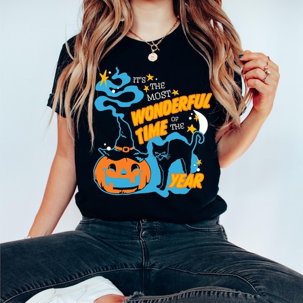 It's the Most Wonderful Time of the Year-Vintage Black Cat Halloween Shirt-Retro Halloween Pumpkin Shirt-Halloween Apparel