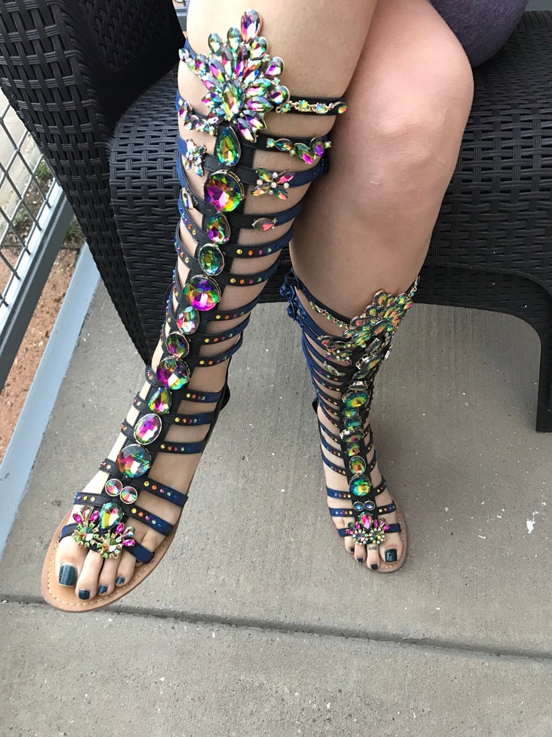Kneehigh Jeweled Gladiator Sandal Size 8 Etsy Canada
