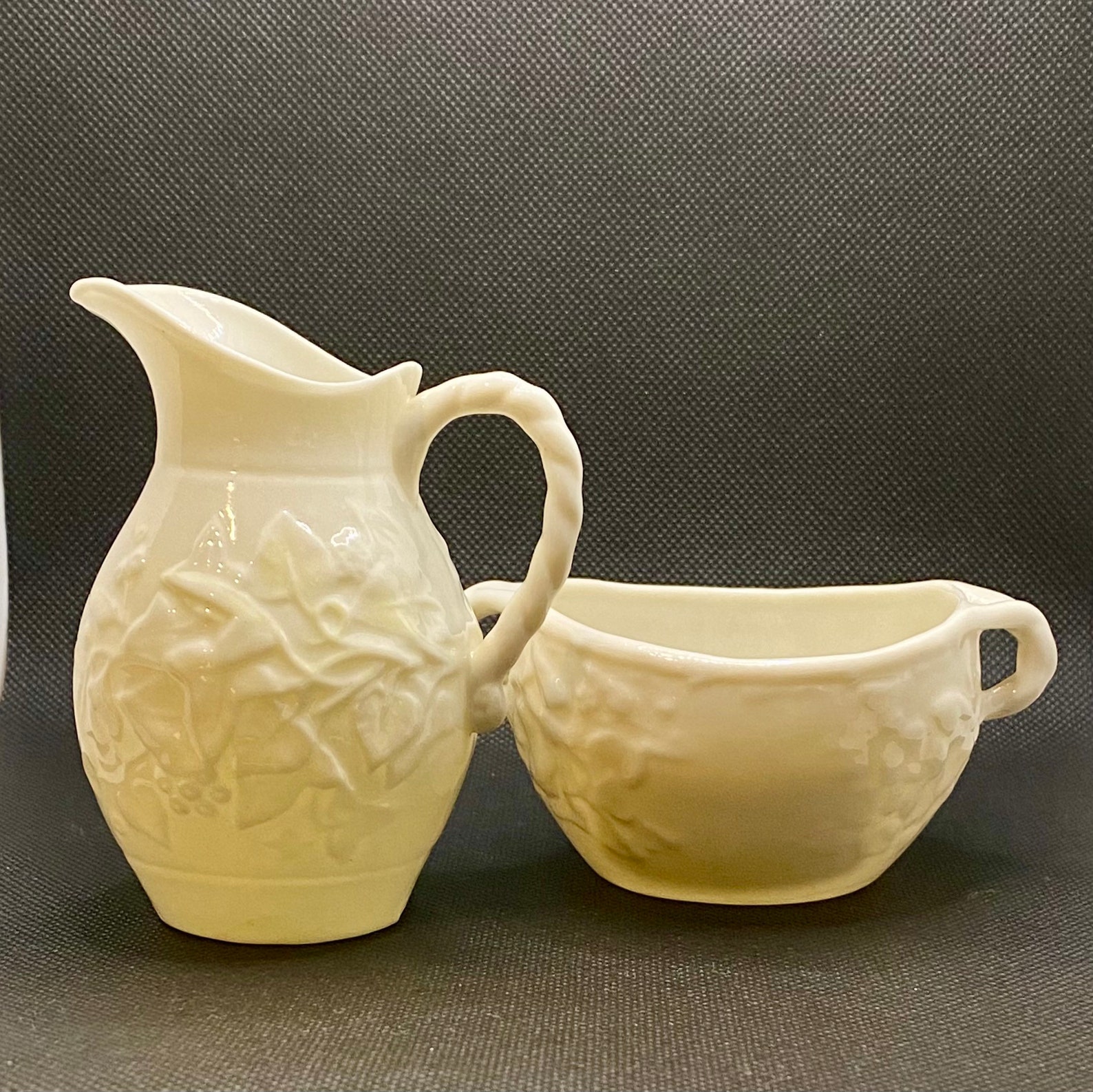 Vintage Belleek Ivory Cream and Sugar Set Etsy