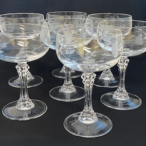 Vintage Set of 7, Bordeaux Clear by Princess House, Champagne Glasses