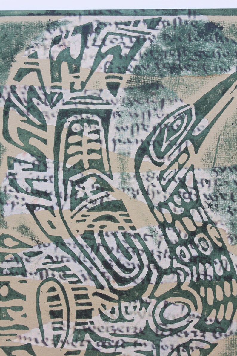handmade art Intaglio Solar Plate Etching with Chine Colle one of a variable edition of 30 float mounted ready for framing Toucan Time