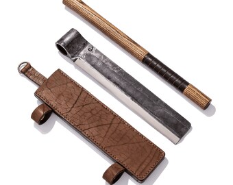 Hand-Forged Splitting Froe: Ash Handle, Leather Case