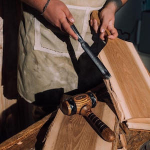 Small-Sized Round Wooden Mallet with Metal Rings