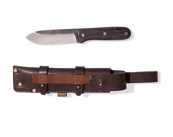 Handmade Bushcraft Knife with Hornbeam Handle, Leather Case, Custom Knife