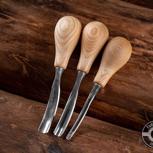 Juego de 3 gubias para tallar madera, cinceles para tallar para tallados artesanales con bolsa de cuero