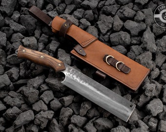 Big Bushcraft Hatchet: 1066 Steel Knife with Leather Case