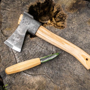 Hand Forged Finnish Camping Axe and Carving Knife Set