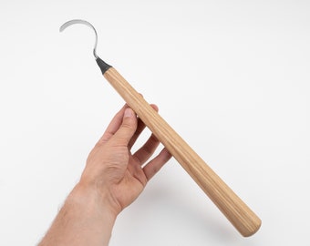Hand-Forged Hook Knife: TWCA Steel Carving Tool with Ash Handle