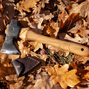 Hand Forged Micro Axe: 52100 Steel, Ash Handle, Leather Sheath