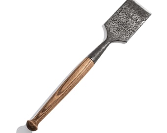4" Long Timber Framing Chisel with Angeled Handle, Beveled Edge, Leather Belt Sheath