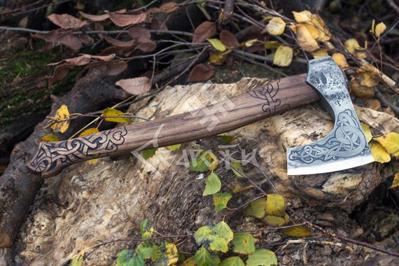 VIKING AXE Hand Forged with Carved Handle Nordic Barbarian High Carbon Steel