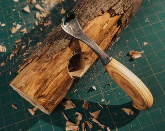 Handmade Bent Gouge Wood Carving Spoon Tool: Ergonomic Ash Handle