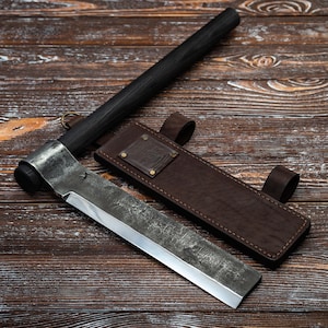 Hand-Forged Splitting Froe: 52100 Steel Blade, Ash Handle, Leather Case