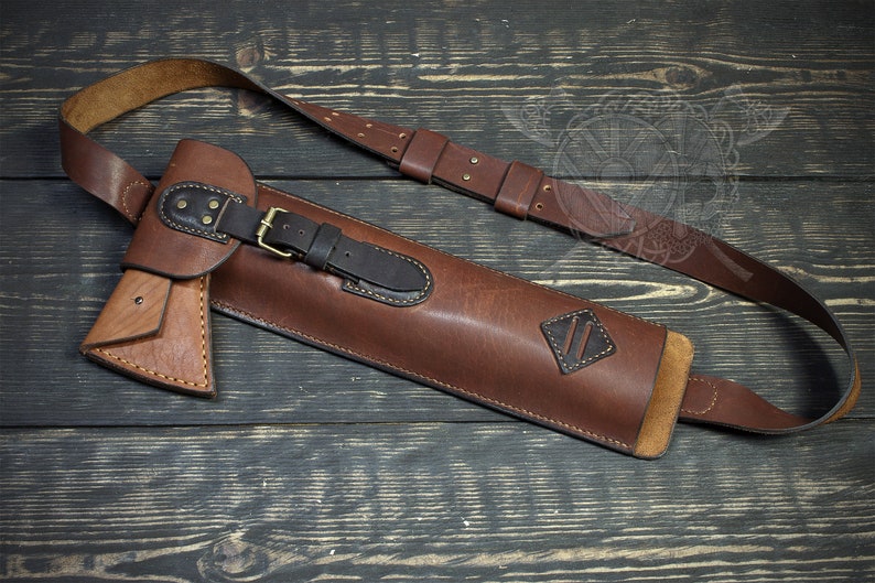 Shoulder Leather case for axe made by hand.