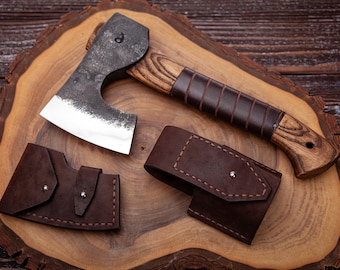 Hand Forged Viking Bearded Axe: Short Handle, Leather Wrap
