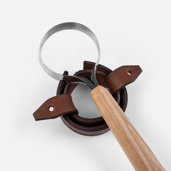 Cuchillo circular de gancho forjado a mano: herramienta para tallar cuencos con mango de fresno