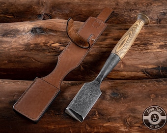 2" Timber Framing Carpenters Slick Chisel with Ash Handle and Leather Belt Sheath