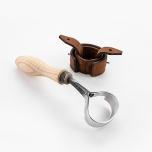 Oval Scorp Hook Knife with Short Wood Handle, Carving, Tool for Bowl, Carving Length 8.66 in