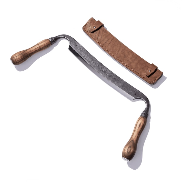 Hand Forged Drawknife: 8" Carbon Steel Carpentry Tool with Ash Handles