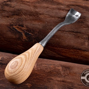 Handmade Small Spoon Gouge: 2cm Carving Tool with Ash Handle