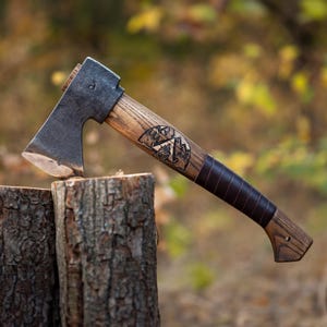Bushcraft Camping Axe with Short or Long Handle  - Hand Forged Hatchet for Hiking
