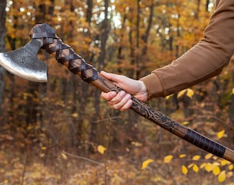 Hand Forged Viking Axe: Bearded Carbon Steel Camping Hatchet