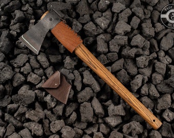 22.2'' Custom Hand-Forged Axe with Fixed Head, Hammer and Leather Case