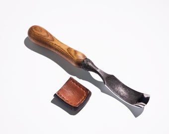 Spoon Carving Bent Chisel (3cm): Forged Steel Kuksa Tool with Leather Sheath