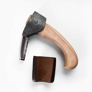 Hand-Forged Adze: Carpentry Tool with Ash Handle & Leather Case