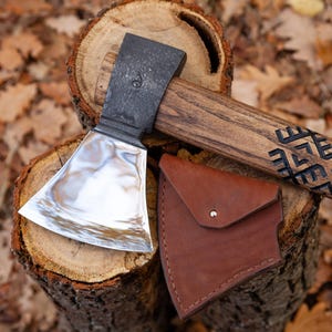 Traditional Ukrainian Hutsul Axe Bartka Valashka - Decorative Carpathian Ethnic Axe, Hutsul Hatchet, Highlanders Axe with Leather Case