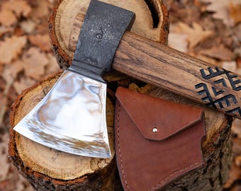 Traditional Hutsul Axe Bartka: Carpathian Highlander Hatchet with Leather Sheath