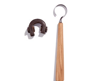 Hand-Forged Hook Knife: 4.5cm Carving Tool with Ash Handle