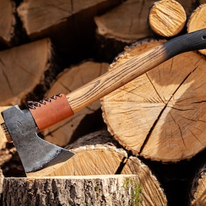 Hand Forged Bushcraft Hatchet with Hammer and Long Ashtree handle