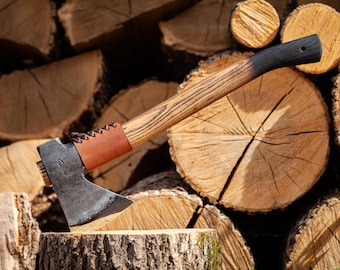 Hand Forged Bushcraft Hatchet with Hammer and Long Ashtree handle