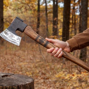 Finnish Viking Axe with Ukrainian Carvings - Camping Axe, Bushcraft Axe, Forest Axe, Finnish Type, Hiking Axe for Limbing, Splitting