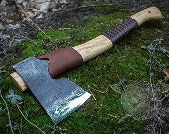 Heavy Camping Hatchet with Leather Wrapping, Camping Axe, Bushcraft Hatchet, Forest Axe, Hiking Hatchet, Limbing, Splitting