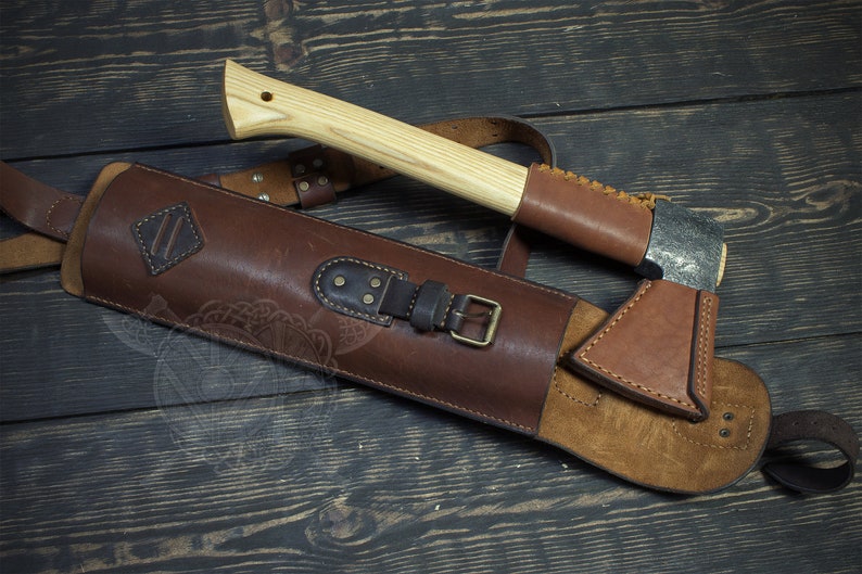 Shoulder Leather case for axe made by hand.