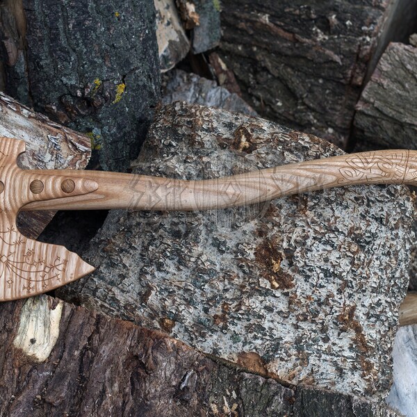 Wooden axe, wooden toy, handmade wooden toy with carving little size