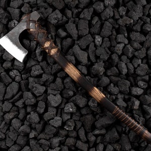 27'' Long Nordic Viking Bearded Axe with Hammer, Leather Wrapping and Sheath - High Quality Hand Forged Axe